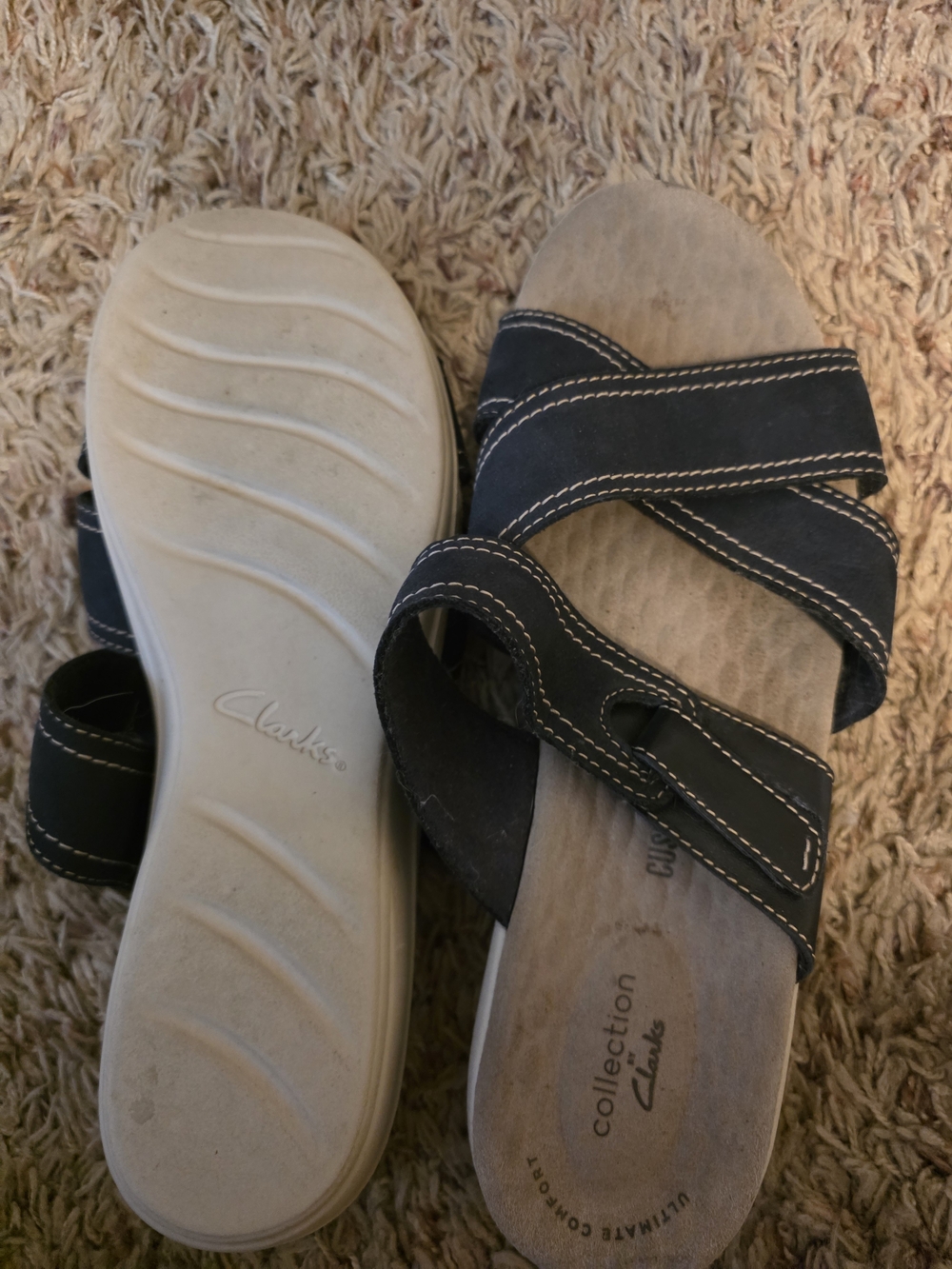 Clarks Women’s Dark Blue Cross-Strap Slide Sandals